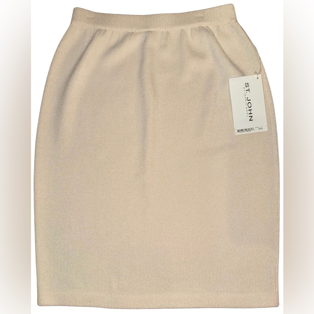 St. John Santana Knit Skirt Size 6 Bright White Wool Blend Pencil Quiet Luxury